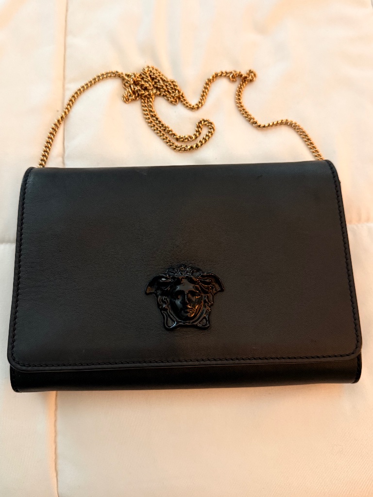 Authentic Versace Palazzo Medusa Black Chain Clutch Bag Black Pre-Owned